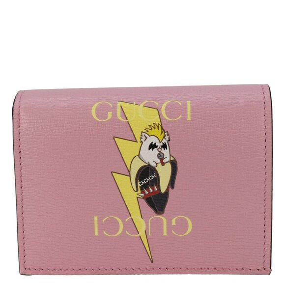Gucci Bananya Print Leather Card Case Holder Pink 701009 - Picture 1 of 11